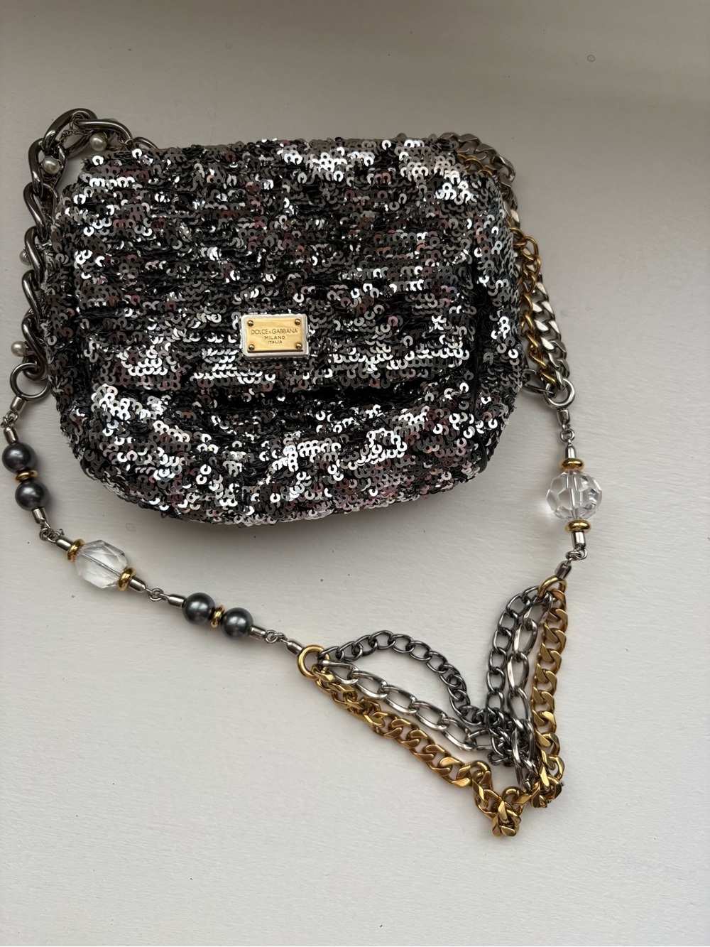 Dolce & Gabbana Silver and Black Sequin Mini Crossbody